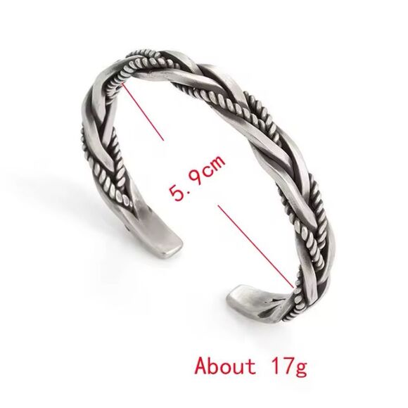 NEW Solid‎ Unisex Braided 925 Sterling Silver Cuff Bracelet, Adjustable 5.9cm - Picture 16 of 16